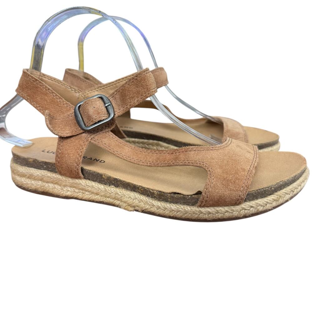 Lucky Brand Gabrien Suede Leather Espadrille Ankle Strap Sandals Shoes sz 9 M